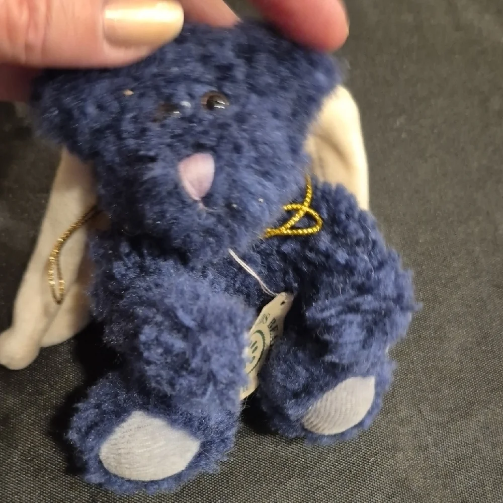 Boyds Bear Set Of 2 Plush Angel Ornaments. A White Rabbit And Blue Bear.